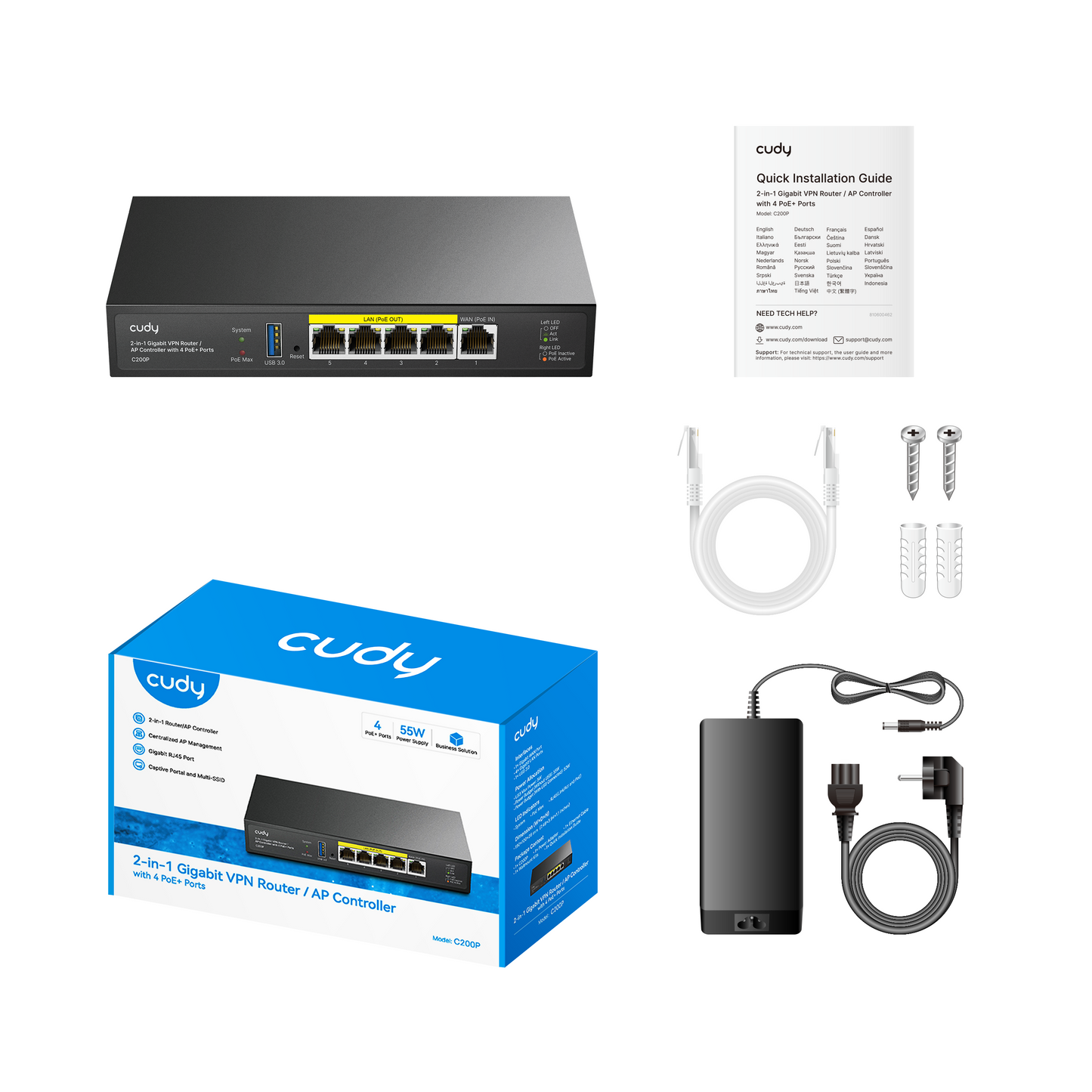 C200P(2-IN-1 Gigabit VPN Router / AP Controller with 4 PoE+ Ports)