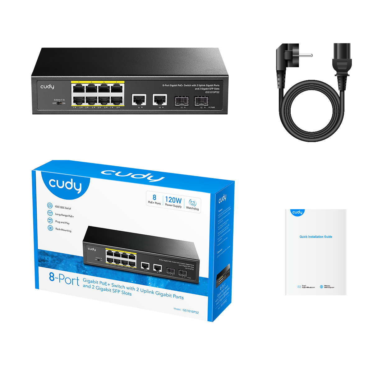 GS1010PS2(8-Port Gigabit PoE+ Switch with 2 GbE and 2 Gigabit SFP)