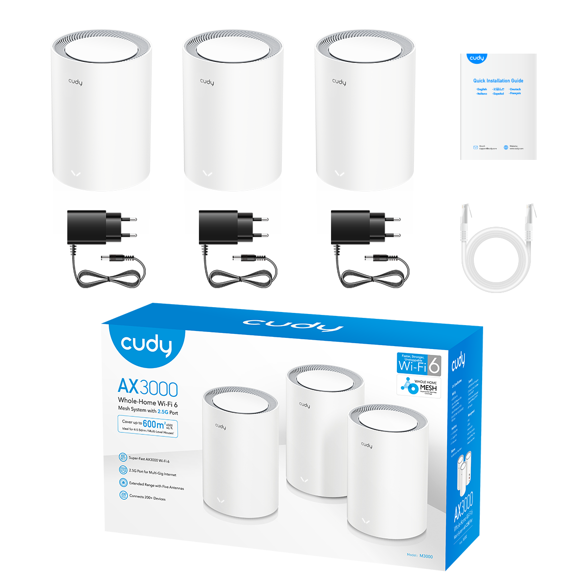 M3000(3-Pack)(AX3000 Wi-Fi 6 Mesh  2.5G Solution)