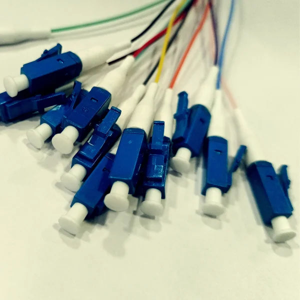 1m (3ft) Fiber Pigtail, LC UPC to Unterminated, 12 Fibers, Unjacketed Color-Coded, OS2 Single Mode, PVC (OFNR), 0.9mm, 12-Color