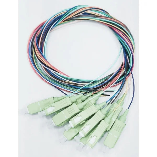 1m (3ft) Fiber Pigtail, SC APC to Unterminated, (PIGTAIL SC/APC SM 0.9MM) 12 Fibers, Unjacketed Color-Coded, OS2 Single Mode, PVC (OFNR), 0.9mm, 12-Color