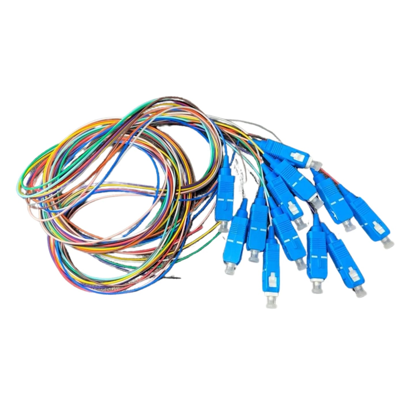 1m (3ft) Fiber Pigtail, SC UPC to Unterminated, 12 Fibers, Unjacketed Color-Coded, OS2 Single Mode, PVC (OFNR), 0.9mm, 12-Color