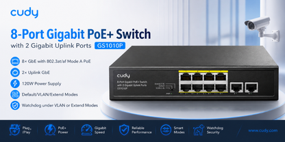 GS1010P(8-Port Gigabit PoE+ Switch with 2 Gigabit Uplink Ports)