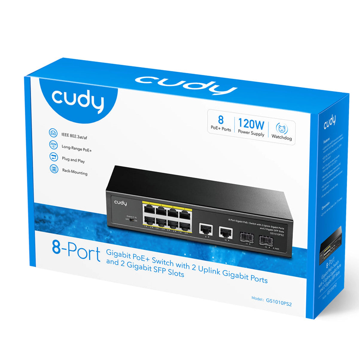 GS1010PS2(8-Port Gigabit PoE+ Switch with 2 GbE and 2 Gigabit SFP)