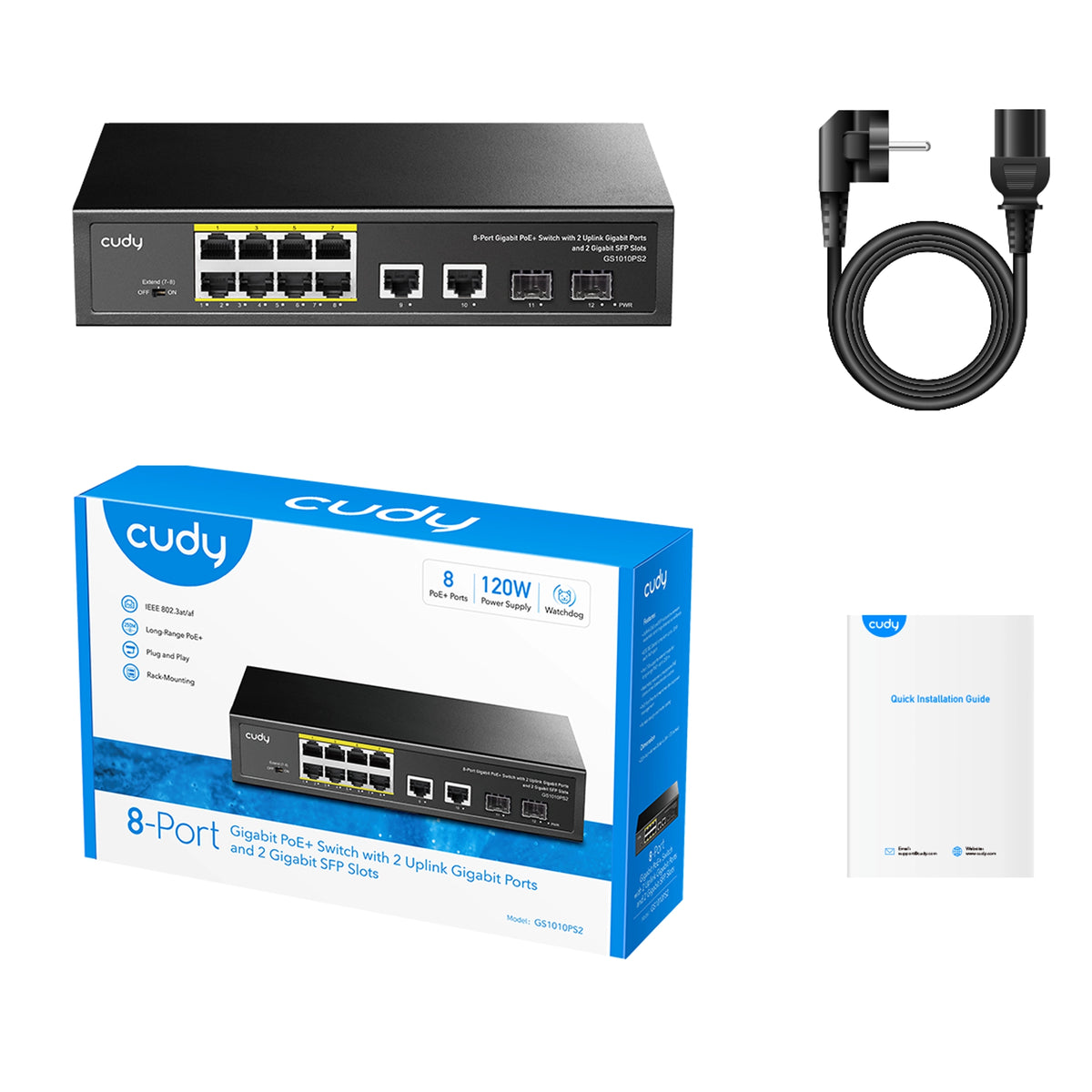 GS1010PS2(8-Port Gigabit PoE+ Switch with 2 GbE and 2 Gigabit SFP)