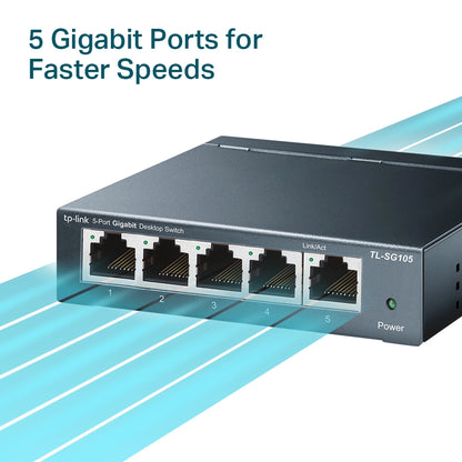 P-LINK TL-SG105 5-Port 10/100/1000Mbps Desktop Gigabit Steel Cased Switch TL-SG105