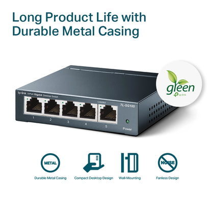 P-LINK TL-SG105 5-Port 10/100/1000Mbps Desktop Gigabit Steel Cased Switch TL-SG105