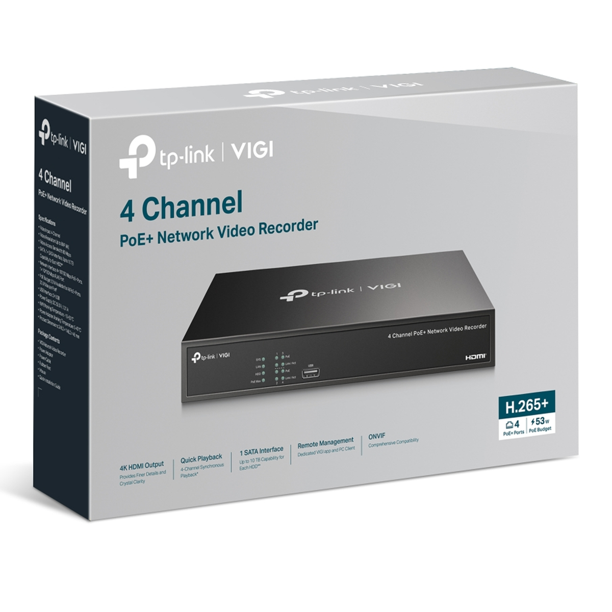 TP-Link VIGI 4 Channel PoE+ Network Video Recorder - 2 TB HDD VIGI NVR1004H-4P-2TB