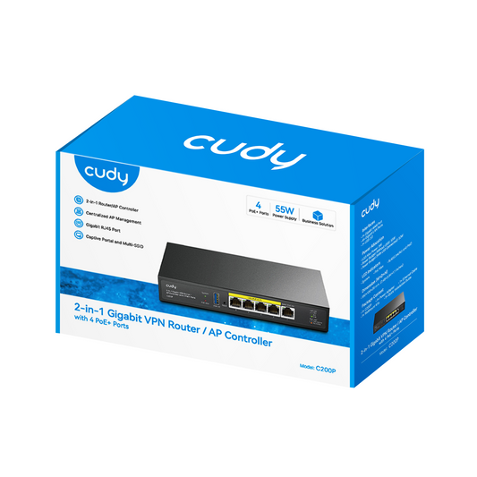 C200P(2-IN-1 Gigabit VPN Router / AP Controller with 4 PoE+ Ports)