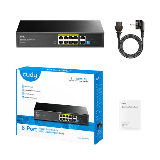 GS1010PE(8-Port Gigabit PoE+ Switch with 2 Gigabit Uplink Port)