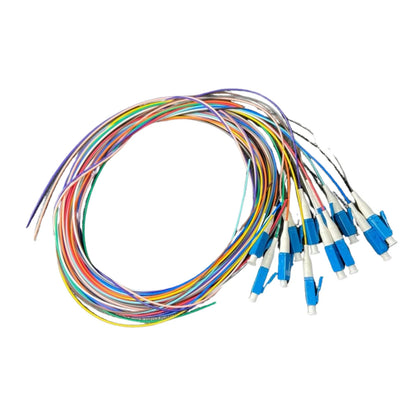 1m (3ft) Fiber Pigtail, LC UPC to Unterminated, 12 Fibers, Unjacketed Color-Coded, OS2 Single Mode, PVC (OFNR), 0.9mm, 12-Color