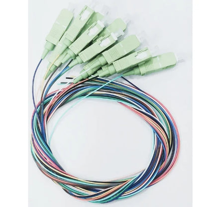 1m (3ft) Fiber Pigtail, SC APC to Unterminated, (PIGTAIL SC/APC SM 0.9MM) 12 Fibers, Unjacketed Color-Coded, OS2 Single Mode, PVC (OFNR), 0.9mm, 12-Color