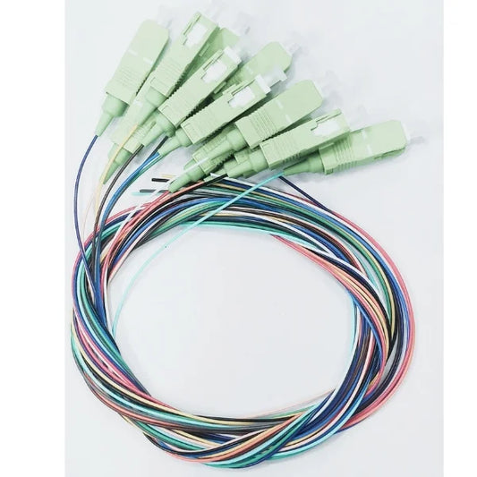 1m (3ft) Fiber Pigtail, SC APC to Unterminated, (PIGTAIL SC/APC SM 0.9MM) 12 Fibers, Unjacketed Color-Coded, OS2 Single Mode, PVC (OFNR), 0.9mm, 12-Color
