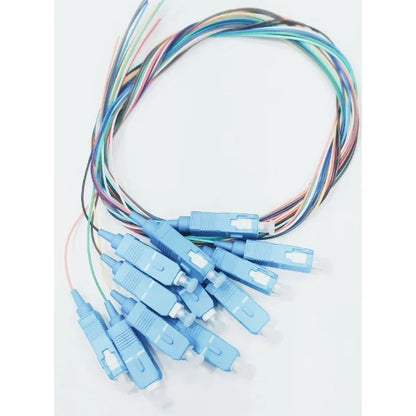 1.5m (5ft) Fiber Pigtail, SC UPC to Unterminated, 12 Fibers, Unjacketed Color-Coded, OS2 Single Mode, PVC (OFNR), 0.9mm, 12-Color