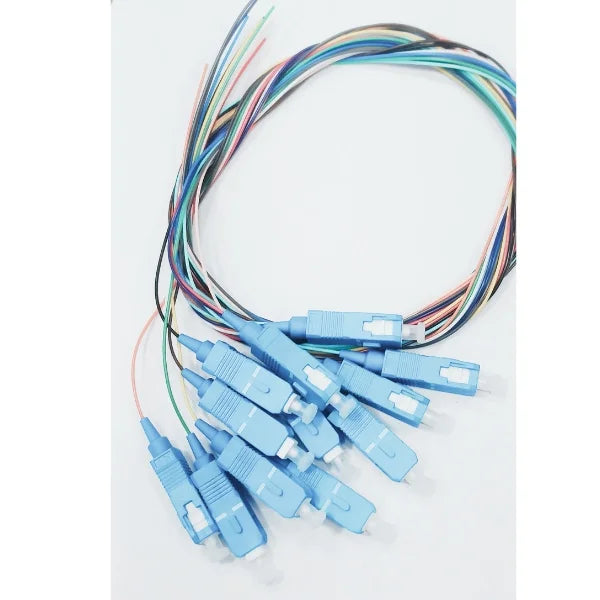 1m (3ft) Fiber Pigtail, SC UPC to Unterminated, 12 Fibers, Unjacketed Color-Coded, OS2 Single Mode, PVC (OFNR), 0.9mm, 12-Color