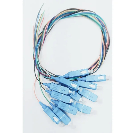 1m (3ft) Fiber Pigtail, SC UPC to Unterminated, 12 Fibers, Unjacketed Color-Coded, OS2 Single Mode, PVC (OFNR), 0.9mm, 12-Color